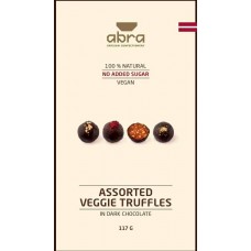 Abra trifeles ar augliem un dārzeņiem tumšajā šokolādē kastītē (bez pievienota cukura), 117g